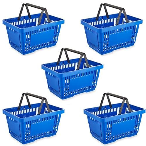 My Shopfittings Blue 5 X Basket 28 Litre Retail Shop Supermarkets 5 Tier Stacking Metal Baskets (Blue 5 X Basket 28 Litre)