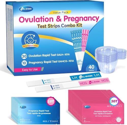 30 Ovulation and 10 Pregnancy Test Strips with 40 Urine Cups, Fertility Test for Women TTC, Get Pregnant Easier, Easy to Use at Home, Over 99% Accuracy, Individually Wrapped