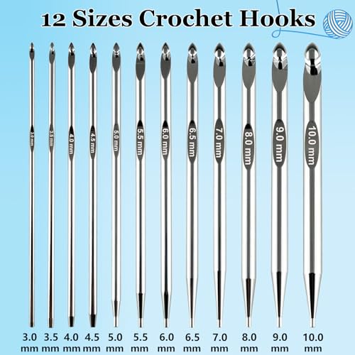 Image of Hobekoee Tunisian Crochet Hooks Set with Cable,12 Size Aluminium Interchangeable Crochet Hook Set Inline Crochet Hooks Afghan Crochet Needles 3mm-10mm