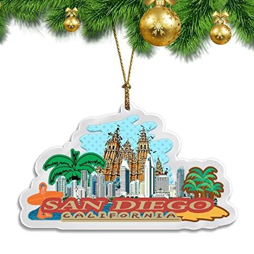 USA San Diego Christmas Ornament Transparent Acrylic Xmas Tree Decoration Double Sided Pendant Travel Souvenir Collection Car Backpack Accessories