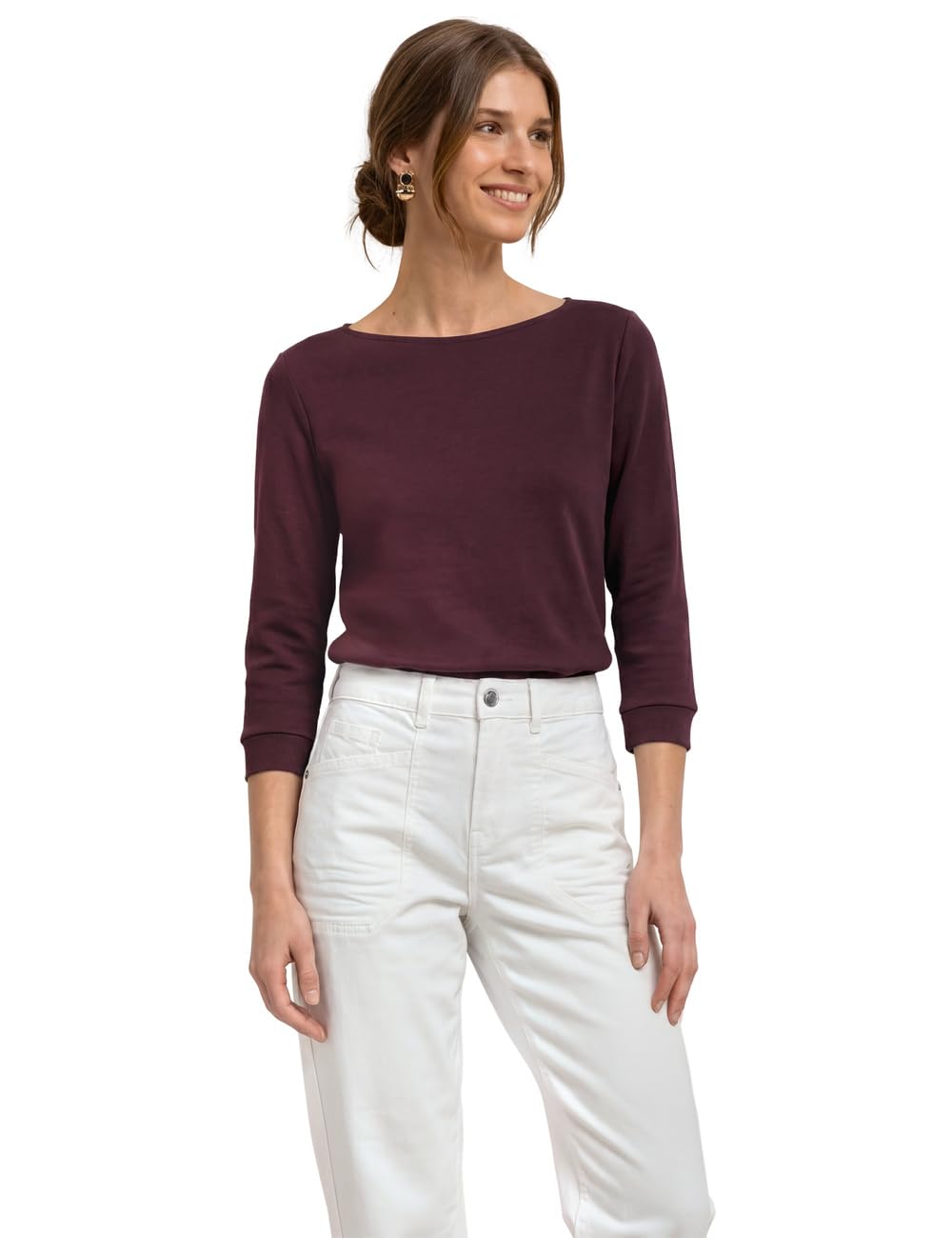 Street One 3/4 Sleeve Shirt with Boat Neck Rustic Rouge 42