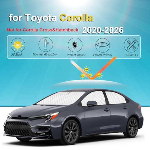 Image of KMF 6pcs Thicken Sun Shades for Toyota Corolla 2020-2025 2026 Accessories (Not Corolla Cross), Full Car Window Covers for Windshield Side Rear, UV Block and Privacy Blackout for Camping