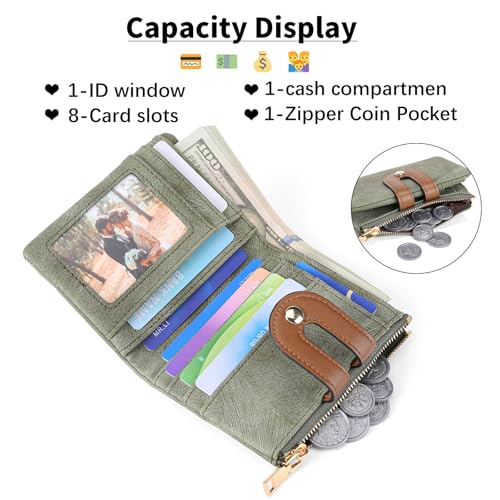 Small Wallets for Women Leather Bifold RFID Blocking Card Holder Compact Wallet Women with Zipper Coin Pocket2