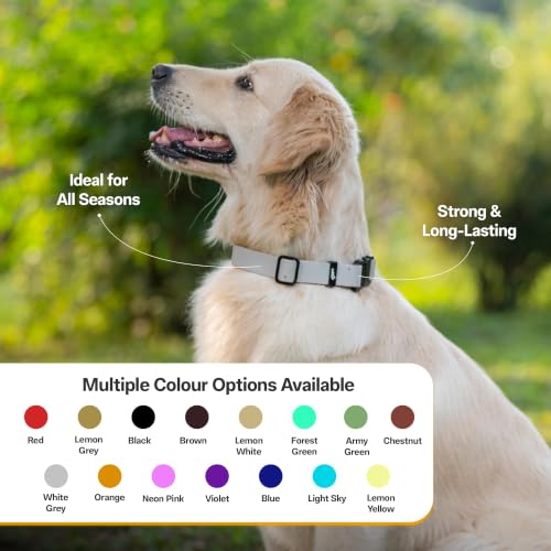 Image of Adil's Biothane Waterproof Dog Collar, Dog Leash & Collar Leash Combo | Heavy Duty TPU Coated Webbing | Adjustable Quick Release Buckle | Odour Resistant (White, L-22, Collar only)