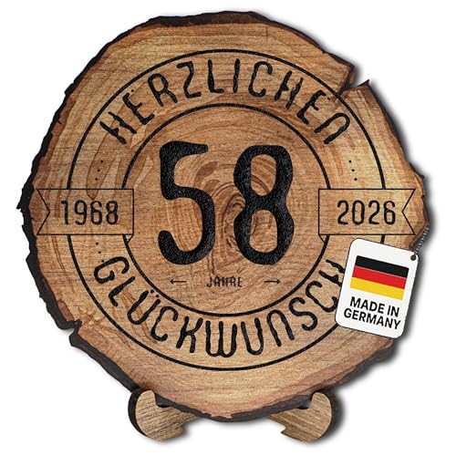 DARO Design – Baumscheibe mit Gravur für 58. Geburtstag – Geburtstags Geschenk aus Holz – Hochwertige Holz Geschenke mit Gravur ideal für Geburtstag – Dicke 6mm, Durchmesser 20cm – Made in Germany
