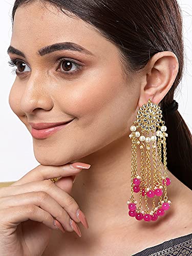 Image of Karatcart Kundan Tassel Earrings for Women (Pink and Green Beads)