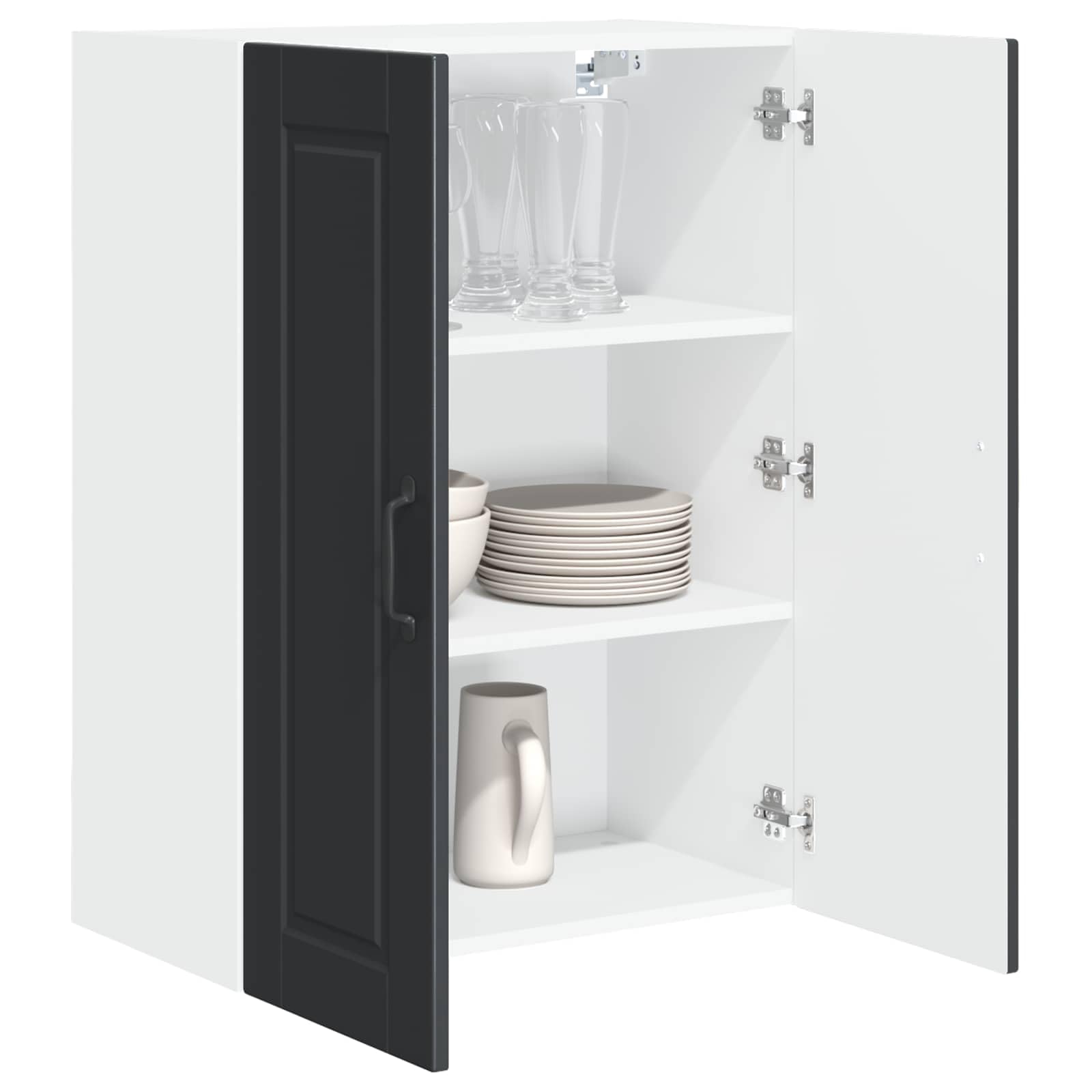 Wandschrank Porto Schwarz 60 x 31 x 80 cm Holzwerkstoff moderner Küchenschrank mit 2 Türen und 3 Regalen für effiziente Küchenorganisation