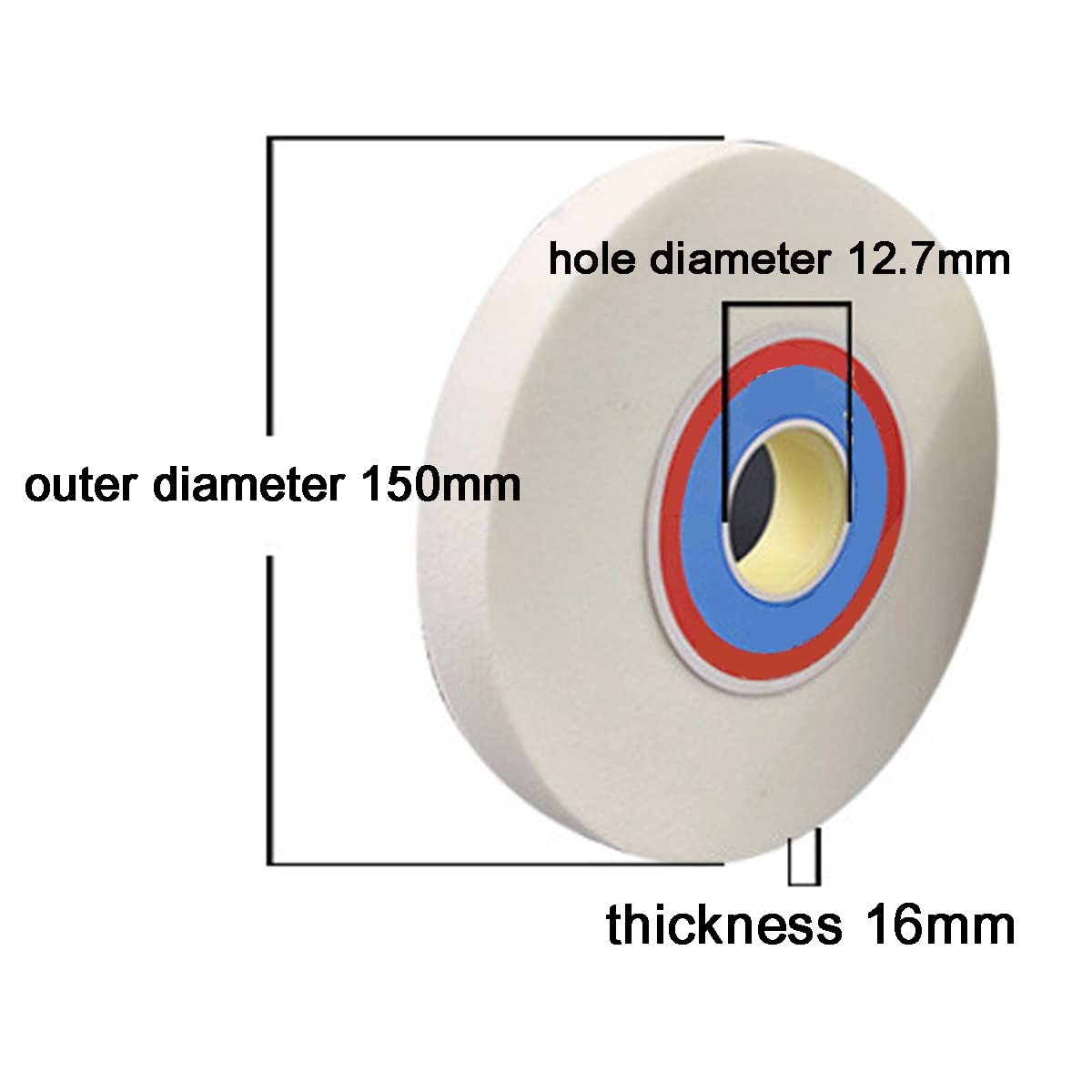 Meule pour Touret Corindon Blanc Meule,Diamètre Extérieur 150mm Diamètre du Trou 12.7mm Épais 16mm,46 Grit
