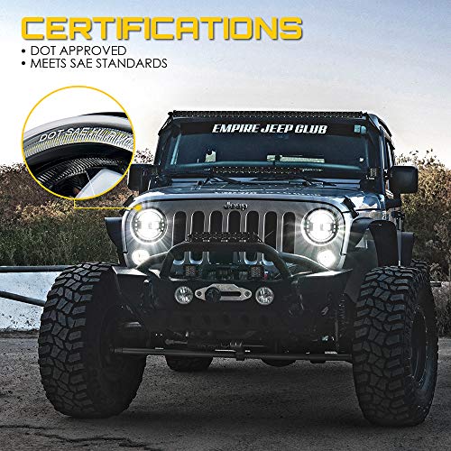 Image of Xprite 7 inch LED Halo Headlights Compatible with 97-18 Jeep Wrangler JK, Black | Aluminum Housing, PC Lens, DOT Approved, High /Low Sealed Beam, IP67 Waterproof, Plug N Play
