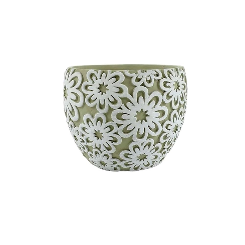 Xbgfdysd One Color Round Flower Pot, Embossed Pattern Flowerpot White Flowers,With Drainage Hole For Succulents Cactus Herb Snake Plants Outdoor Garden Pots For Plants