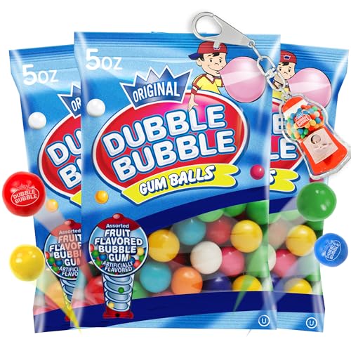 Playo Refill Gumballs for Gumball Machine - Refill Bubble Gum 15 oz - 3 Pack of Double Bubble Gum Ball Candies - Christmas Holiday Gift Antique Style For Bubble Gum Machine -With Keychain -