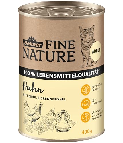 Dehner Fine Nature Katzenfutter, Nassfutter getreidefrei, für ausgewachsene Katzen, Huhn, 6 x 400 g Dose (2.4 kg)