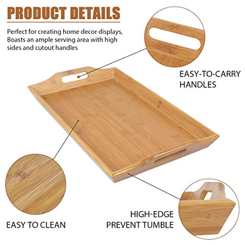 Artmeer Wooden Large Serving Trays Handles Breakfast Salad Platters Bamboo Decorative Trays Coffee Tea Tray Food Tray Butler Serving Tray for Kitchen Party Dinner Snack