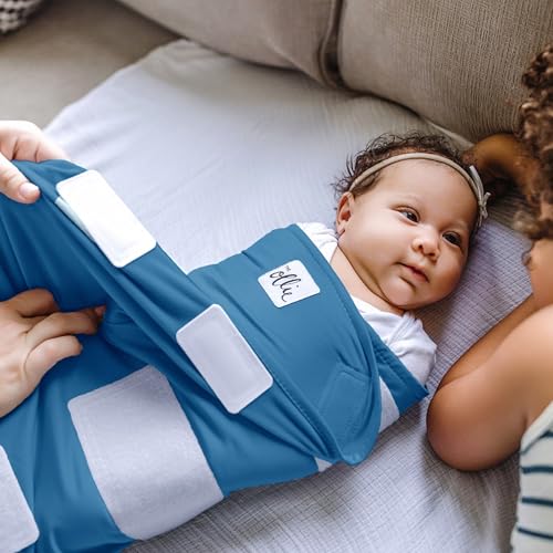 Image of The Ollie Swaddle - Adjustable Baby Swaddle for Newborns | Pediatrician-Approved for Safe Sleep | Easy Closure | Arms-Out | Lightweight, Machine-Washable | Easy Diaper Access (Ocean, One Size)