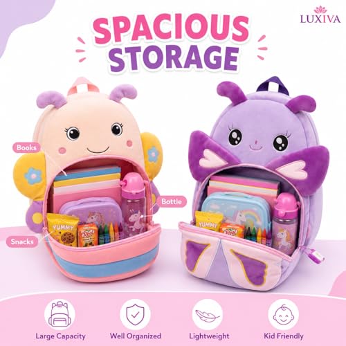 Image of Cartoon Plush Kids School Bag 2-6 Years | Soft Toy Backpack for Boys & Girls | Toddler Nursery Preschool Bag | Lightweight Adjustable Straps