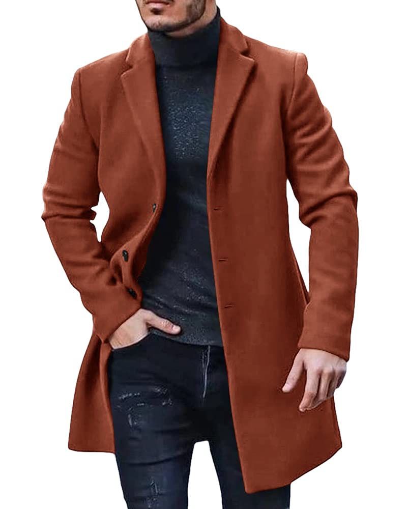 chroes Men's Trench Coat Slim Fit Notch Lapel Single Breasted Top Coat Winter Warm Cotton Business Long Jacket Overcoat |Brown |3XL-picture-22