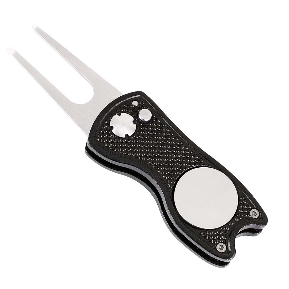 Strumento di Riparazione Divot da Golf Pieghevole con Marcatore Magnetico Nero
