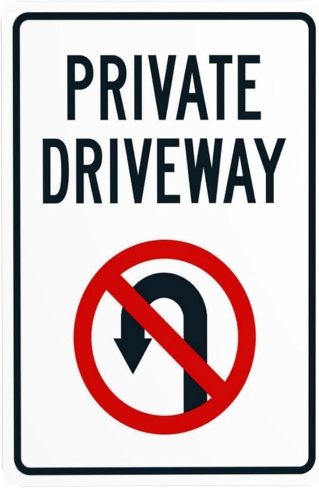 Private Driveway With No U Turn Symbol Warning Sign Driveway Security Metal Signs For Business Home Outdoor Indoor Road Yard Garage Street Wall Safety Caution Decor Gift For Women Men 8x12 Inch