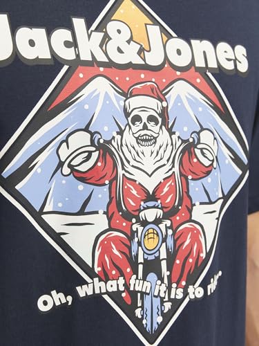 JACK&JONES Herren JJXMAS Christmas Skull Tee SS Crew Neck T-Shirt, Sky Captain, S – Ansicht 6