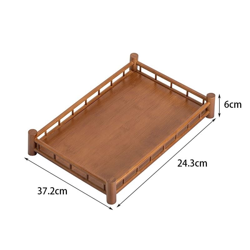 Bandeja de almacenamiento rectangular de madera para juego de té y decoración de salón 2