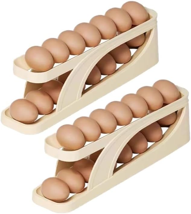 2-Tier Auto Rolling Egg Dispenser – Modern Space-Saving Egg Holder, Gravity-Fed Egg Organizer for 12–14 Eggs, Stylish Egg Storage Rack for Fridge & Countertop