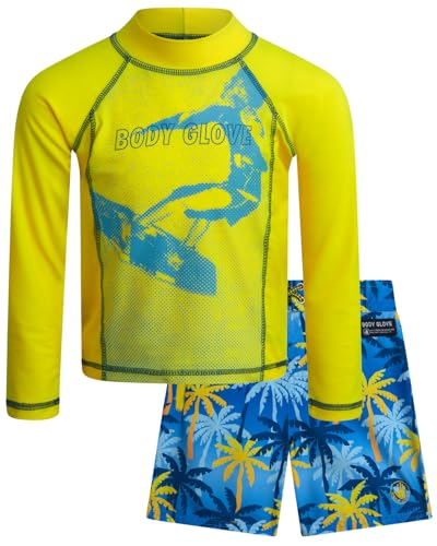Image of Body Glove Boys Swim Set - 2 Piece Boys Swim Trunks with Rash Guard UV Protection Swimsuit Kids Bathing Suits (Sizes 4-12)