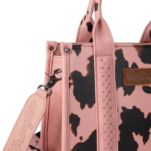Image of Wrangler Cow Print Tote Bag for Women Western Purse Boho Top Handle Satchel Handbag with Signature Strap