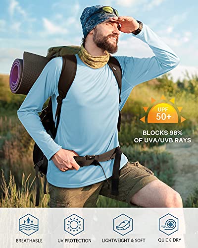 Image of Roadbox Mens UPF 50+ UV Sun Protection Shirts Outdoor Long Sleeve SPF Rash Guard for Fishing Hiking Swimming Running