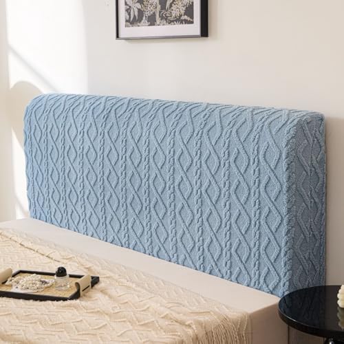 Image of HOMETHREADS Stretchable Lycra /Velvet Headboard Cover | Soft, Dust-Proof & Wrinkle-Resistant Bed Back Protector | Fits Leather, Wooden & Fabric Bedsides | for 5ft to 6.5ft Beds (Blue, 175x65cm)