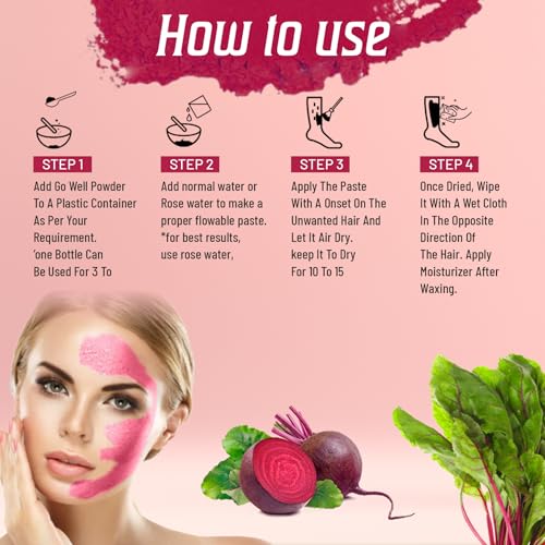 Image of VLOVEU - Bikini Wax Powder For Women - 5 Minutes Painless Herbal Wax Powder|Easy To Use At Home, No Chemicals - No Irritation, Bikini Wax For Women And Girls (120G) (Beetroot, Pack Of 1),