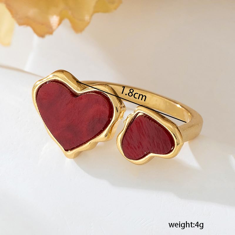 Retro red heart open adjustable ring for women simple asymmetric heart-shaped finger ring fashion Gold Plated Wedding Eternity Promise Engagement Jewelry3