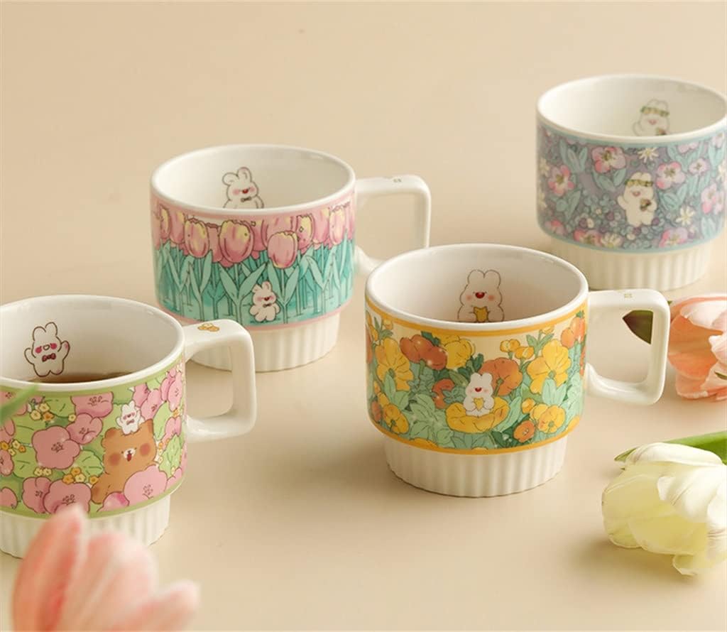 Ceramic Mug High-value Cute Animal Cartoon With Handle Water Cup Household Tea Coffee Couple(E)