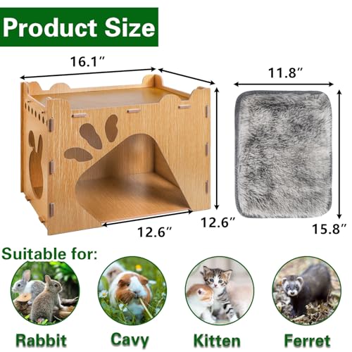 Yesland Rabbit Hideout Castle, Large Wooden Bunny Houses and Hideouts with Pet Pad, Detachable Small Animal Play Hideaway Hut and Playhouse for Indoor Bunnies Guinea Pig Hamster Chinchilla Gerbi by Yesland - Used condition - Image 2