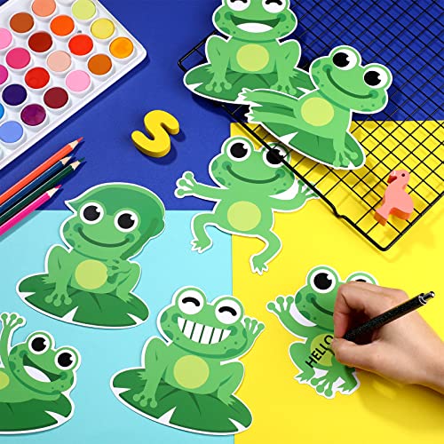 Image of Pajean 45 Pcs Frog Cutouts Classroom Bulletin Board Decorations Frog Name Tags Accents Birthday Decor with Glue Points for Back to School Teacher Student Cute Green Supplies, 7.87 x 5.9 Inches