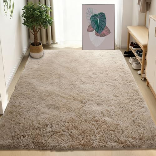 Grand tapis de salon moelleux 300 x 220 cm tapis moderne chic couleur camel