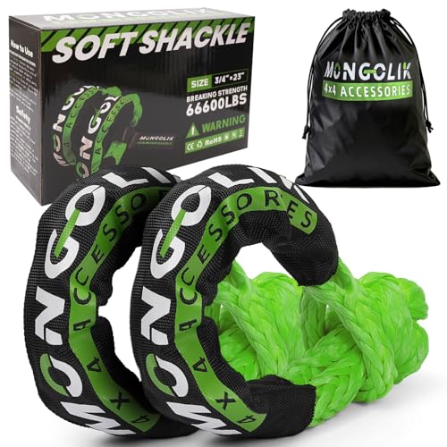 MONGOLIK 2PCS Synthetic Soft Shackle Rope 3/4 x 23Inch 66000LBS Max Break