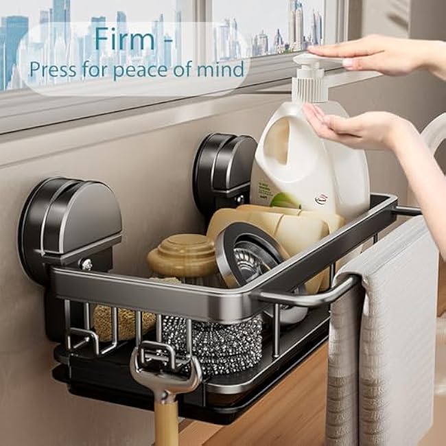 Suction Cup Sponge Holder for Kitchen Sink,Kitchen Sink Organizer and Storage for Sponge,Soap,Dish Brush,Scrubber,Rustproof Stainless Caddy Home Decor Essentials Accessories