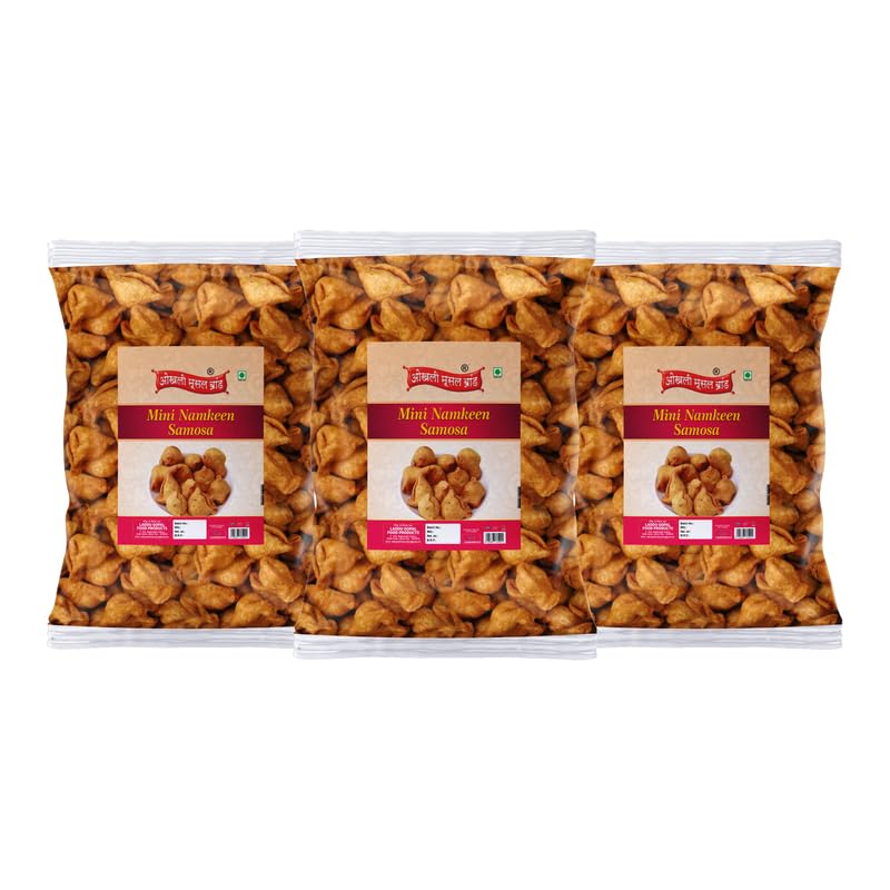 Image of OKHLI MUSAL BRAND Homemade Moong Dal Samosa | Baked Mung Dal Namkeen Snack||Chatpata Moong Dal Masala Samosa | Mini Samosa | Bachcho Ka Favourite Tasty Yummy Snack-1Kg*3Pack