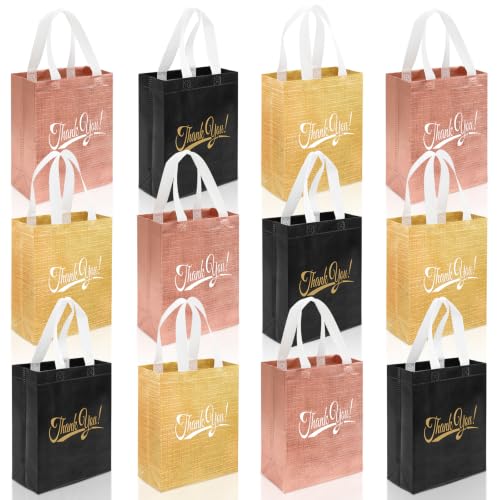Takytao 12PCS Thank You Gift Bags with Handles 10 H x 8 L x 4 W In Bulk Reusable Thank You Return Gift Bags Nonwoven Foldable Bag for Business Shopping Wedding Baby Shower Graduations Party Favors