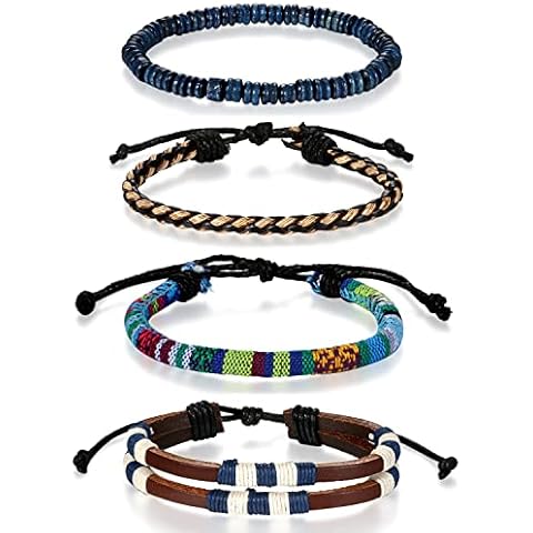 Flongo Men's Boys Blue Style Woven Leather Rope Bangle Bracelet Set for Men Women Cover