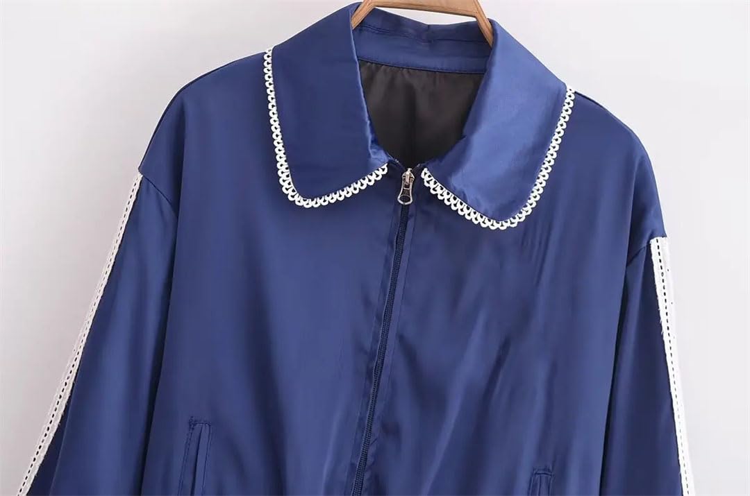 Set di pantaloni decorativi in pizzo laterale da donna con giacca a righe e cappotto da donna