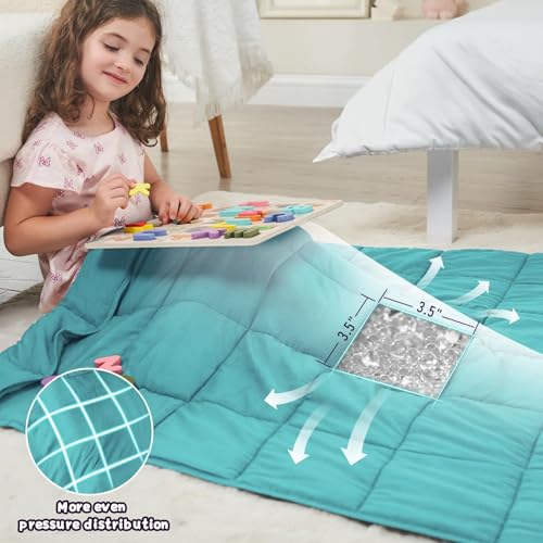 Image of Teal Weighted Blanket 10lbs, 40 inchx60 inch, Twin Size Cooling Heavy Throw Blanket for 80-120lbs, Microfiber Soft Thick Big Blankets Weighted Comforter Gift