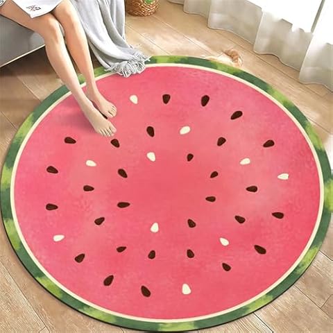 YYINYXY Cute Round Rugs Funny Lemon/Watermelon Fruits Carpet for Livingroom Bedroom Study Room Ultra-Soft Large Area Rugs Machine Washable (Watermelon, 5.2') Cover