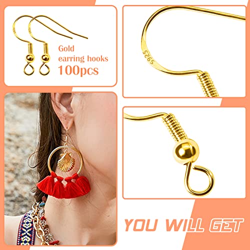 TOAOB 100 Pieces Hypoallergenic Earrings Hooks 925 Copper Silver Plating Gold Tone Fish Hook with Spring Ball for DIY Earring Jewellery Making 18mm - Image 4