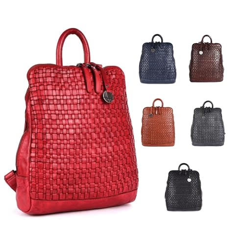 Image of 12.5 Inch Genuine Leather Backpack for Women and Men, Red Leather Backpack with Adjustable Shoulder Strap