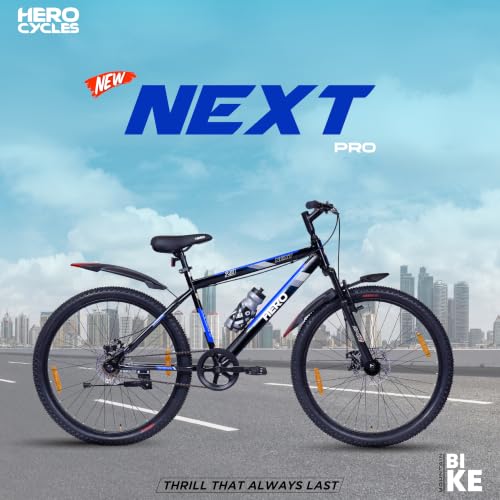Image of Hero Next Sports 26T Single Speed Mountain Bicycle for Mens | Front Suspension | Disc Brake | Black-Blue | 85% Assembled Cycle