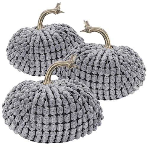 Geelife 5.5X5.5X5 H Chenille Weighted Pumpkin-Gray, Set of 3 -