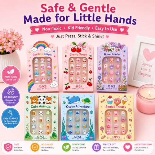 Image of Samyak Kids Nails Set, Girls Kanjak Navratri Gifts, Birthday Return Favour Press On Nails (Multicolor, Pack of 12)