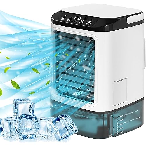 Catálogo para Comprar On-line Mini Aire Acondicionado los mejores 10. 42 TYEGDAVD Aire Acondicionado Portatil, Enfriador de Aire Mini con Bandeja de Hielo y Depósito de Agua, Tanque de 900 ml, Luces de 7 Colores, Ideal para Dormitorio y Oficina