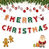 Merry Christmas Decorations Banners - Paper Christmas Banner, Santa Claus Reindeer Sign Garland Backdrop for Winter Xmas Indoor Outdoor Home Office Fireplace Wall Party Decor Supplies Favors Props